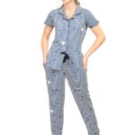 Women's Cotton Heart & Striped Printed Shirt & Payjama Half Sleeve Nightsuit Set