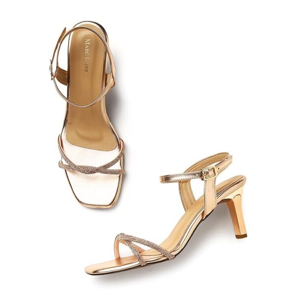 Marc Loire Women Embellished Slim Heel Fashion Sandal with Adjustable Ankle Strap
