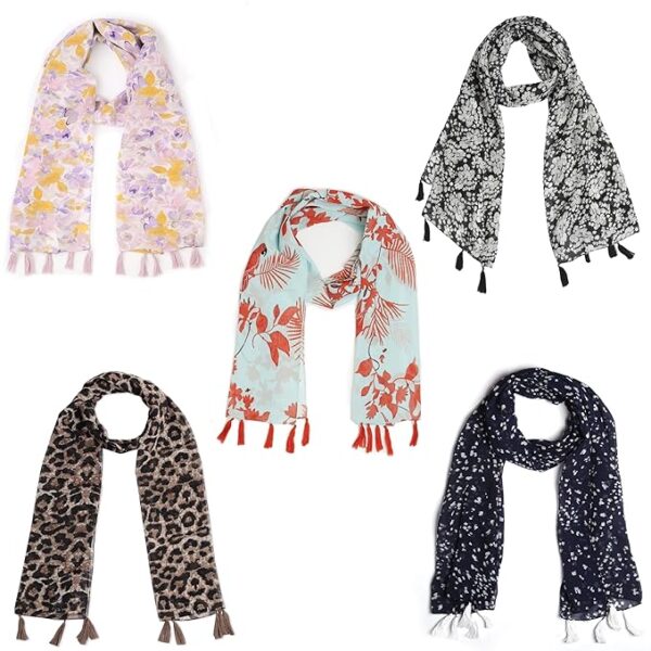 SAHIL SCARF Premium Multicolor Scarf Lightweight & Comfortable for All Seasons Combo of 5 (180x55cm)