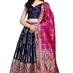PURVAJA Women's Faux Silk Jacquard Semi-Stitched Embroidered Fabric Lehenga Choli
