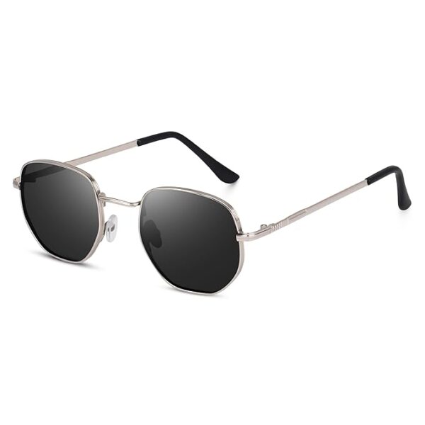 Dervin UV Protected Hexagonal Sunglasses for Men and Women (Silver-Black)