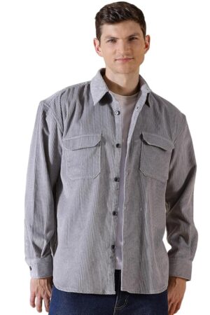 Thomas Scott Men's Premium Spread Collar Double Pocket Corduroy Oversized Shackets