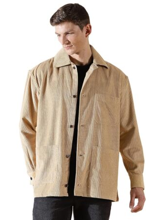 Thomas Scott Men's Striped Cotton Premium Corduroy Oversized Shackets