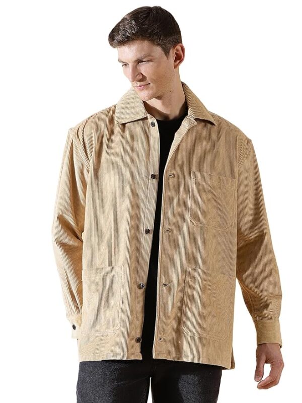 Thomas Scott Men's Striped Cotton Premium Corduroy Oversized Shackets